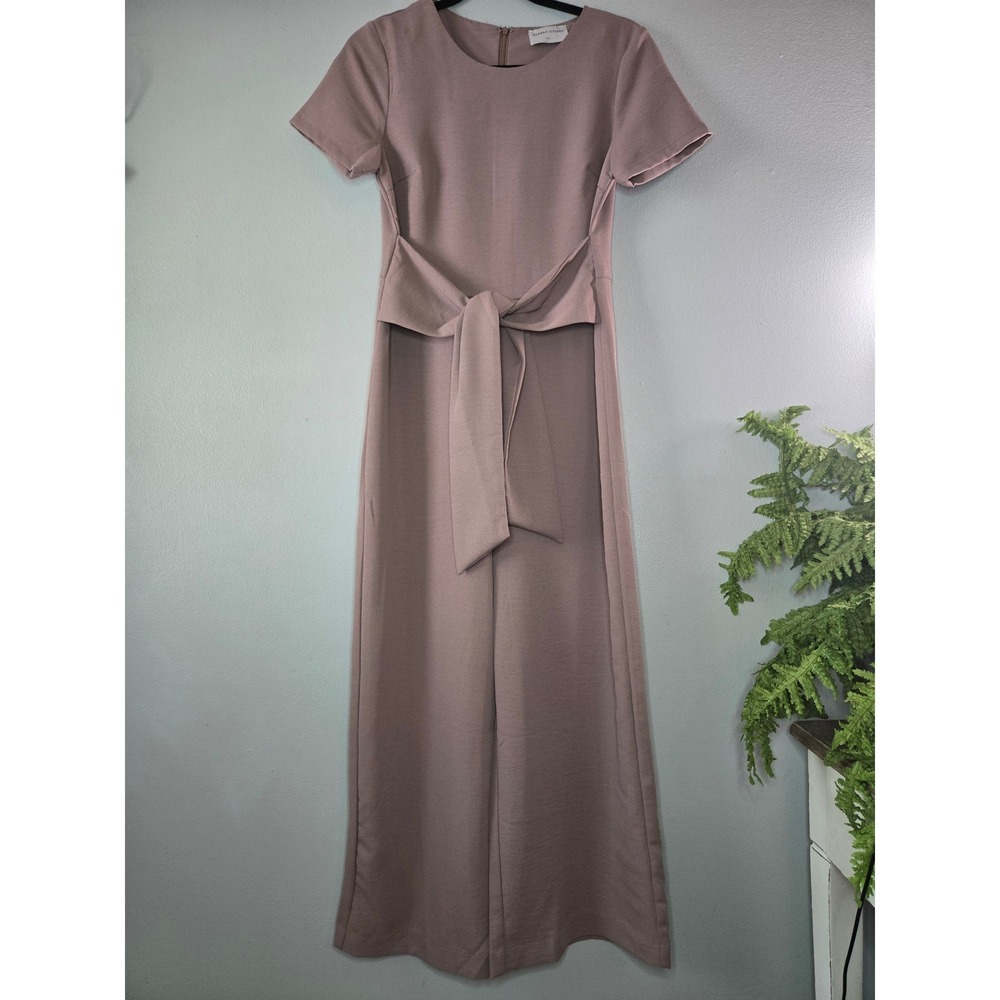 Modern Citizen Wide Leg Jumpsuit Taupe Belted Minimalist Short Sleeve Small - Picture 2 of 8